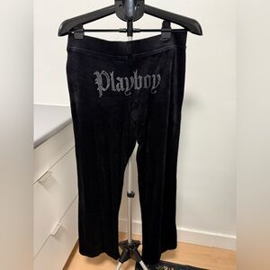 Playboy Velvet Flare Pants Women’s Large Black Rhinestone Y2K Lounge Pants NWT